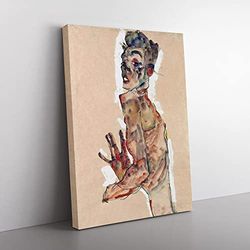 Self Portrait Vol.3 By Egon Schiele Classic Painting Canvas Wall Art Print Ready to Hang, Framed Picture for Living Room Bedroom Home Office Décor, 76x50 cm (30x20 Inch)