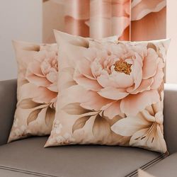 PETTI Artigiani Italiani - Lot de 2 Taies d'Oreillers 40x40 cm 100% Microfibre Hypoallergénique, Housse Oreiller Rectangulaire Motif Floral Beige Rose, Paquet de 2, Fabriqué en Italie