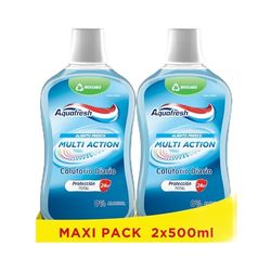 Aquafresh Multi Action Colutorio Diario Antibacteriano, Enjuague Bucal que Fortalece el Esmalte y Previene las Caries, Pack 2x500 ml