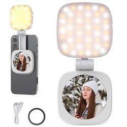 NEEWER BASICS Éclairage Magnétique Selfie Compatible avec MagSafe iPhone, CRI95 Éclairage LED Rond Pliable pour Téléphone avec Support/Miroir pour Photo Maquillage Zoom Vidéo Conférence, Blanc NL48B