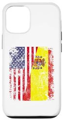 Carcasa para iPhone 15 Pro Medio banderas españolas americanas | España USA envejecido vintage