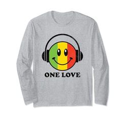 One Love Rasta Reggae Musica Cuffia Smile Face Rastafari Maglia a Manica