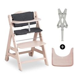 hauck Beta+, Whitewashed, meegroeiende kinderstoelset vanaf 6 maanden tot 90 kg met wielen, zitkussen, groot eetplank, kleine beschermbeugel, 5-puntsgordel, veiligheidsgordel en kruisriem