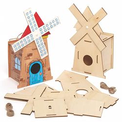 Baker Ross AT864 Windmolen Houten Vogelhuis Kits, Voor Kinderen Kunst en Ambachten Projecten (Pack van 2), Verschillende