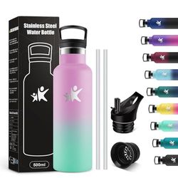 KollyKolla Botella Termica Niños 500ml, Botella Agua con Pajita, Fácil de Limpiar, Reutilizable, Cantimplora Termica, Sin BPA, a Prueba de Fugas, para Niña, Niño, Escuela, Camping, Colegio, Viaje