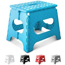 KEPLIN 11 Inch Heavy Duty Folding Step Stool | Non-Slip Foldable Footstool for Toddlers, Children & Adults | Portable, Lightweight Plastic Footstep w/Carrying Handle for Indoor or Outdoor (Blue)