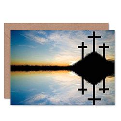 Wee Blue Coo 3 CROSS HILL SUNSET PHOTO BLANK GREETINGS BIRTHDAY CARD ART