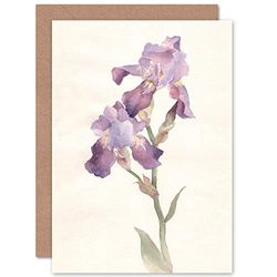 Wee Blue Coo Flower Violet Iris Watercolour Greeting Card With Envelope Inside Premium Quality