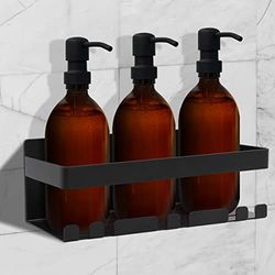 Joeji's Étagère Douche sans Perçage – Support Douche Adhésif 3M en Acier Inoxydable Noir – Porte Savon & Rangement Shampoing – Étagère Murale Salle de Bain & Organisateur sans Perçage