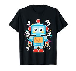 Camiseta para niños de 3er cumpleaños con robot robot para niños y niñas de 3 años Camiseta