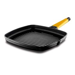 CASTEY - Sartén Grill de Inducción, Modelo 8-G22, Color Amarillo, Tamaño 22 cm, Aluminio y Mango Desmontable, Revestimiento Antiadherente, sin PFOA, Base Full Induction, Apta para Todas las Cocinas