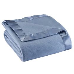 OakRidge Couverture Polaire avec Bordure en Satin (Bleu, Grand lit)