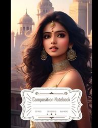 Composition Notebook College Ruled: Indian Gorgeous Women with Hyper Realistic Details, City Background, Ideal for Writing, Size 8.5x11 Inches, 120 Pages