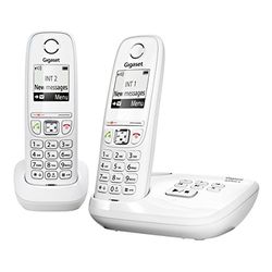 Gigaset AS405A Duo Téléphone sans Fil DECT/GAP Mains-libres avec Répondeur Blanc [Version Française]