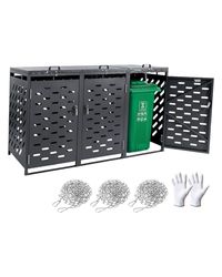 VEVOR Abri pour poubelles, 3 x 240 L, Rangement pour poubelles Horizontal, avec Couvercle à chaîne, boîte de Rangement à poubelles d'extérieur, étanche et verrouillable, pour Jardin, Cour et terrasse