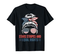 Fourth of July Messy Bun USA Flag Sunglasses Patriotic Gift T-Shirt