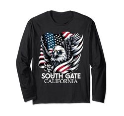 South Gate California 4th Of July USA American Flag Manga Larga