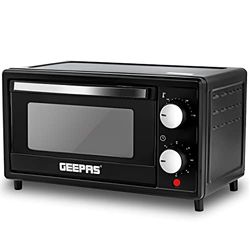 Geepas 9L Mini Oven – 650W Countertop Electric Cooker & 60 Mins Timer – Baking Tray & Wire Rack Included, Double Glass Door – Black, 9L