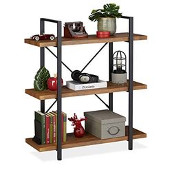 Relaxdays Estantería Estilo Industrial, 3 Baldas, 102 x 90 x 33,5 cm, MDF y Metal, Estante Librería, Marrón/Negro