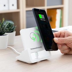 InnovaGoods - Caricabatterie Wireless Multiposizione Pomchar, Ricarica Veloce, Design Elegante, Compatibile iOS e Android, Supporto Cellulare Regolabile, Bianco