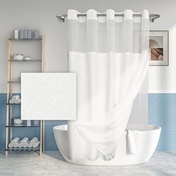 River Dream Long Shower Curtain Hookless Textured with PEVA Liner 71" x 80" Hotel Style with Sheer Window, Fabric Curtain and Waterproof Lining, White, 71 x 80.3 cm 0