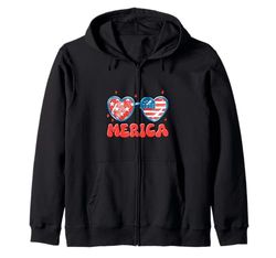 Fouth of July Sunglasses Shirt Funny Freedom Flag USA 4 July Zip Hoodie