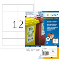 HERMA Self Adhesive Inkjet Labels, 12 Labels per A4 Sheet, 40 Sheets, 97 x 42.3 mm, 480 Labels, Blank Weatherproof Film Labels Stickers, Sticky Labels for Inkjet Printer, White