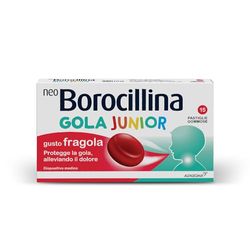 Neoborocillina Gola Junior, 15 Pastiglie Gommose, Sostiene il Ripristino del Benessere della Gola, Riduce il Bruciore e la Sensibilità alla Deglutizione, Gusto Fragola, Dispositivo Medico