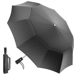 Satol Grand parapluie de golf, coupe-vent, 10 baleines, ouverture/fermeture automatique, parapluie surdimensionné à double auvent ventilé, robuste, portable, pliable pour voyage, UPF 50+, résistant au