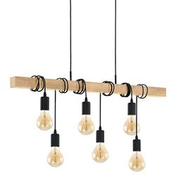 EGLO Candeeiro suspenso TOWNSHEND, candeeiro suspenso vintage com 6 lâmpadas de estilo industrial, candeeiro pendurado em aço e madeira, cor preta, castanho, casquilho E27