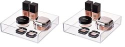 iDesign Makeup Organiser Tray, Large Plastic Drawer Organiser for Cosmetics, Makeup and Accessories, Practical Storage Box for Dressing Table, Drawers or Bathroom, Clear (Pack of 2)