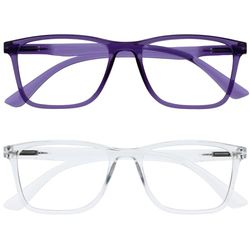 OPULIZE NYX Blue Light Blocking Reading Glasses - Anti-Glare Computer and Gaming Eyewear - 2 Pack - UV and Eyestrain Protection - Rectangular Frame - Purple Clear - Men Women - + 0.00