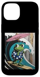Funny Frog Surfing Wave Kimono Parasol Japanese Humor Case for iPhone 14