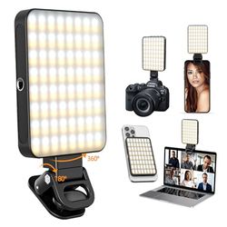 AiQInu Lumiere Telephone Selfie, 3000-6500K 128 LED Lampe à Selfie Portable, Batterie Rechargeable de 2000mAh, CRI95+, 3 Modes d'éclairage, Lampe Vidéo à Pince Portable pour Phone, Ordinateur Portable