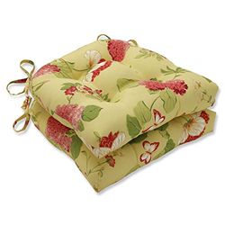 Pillow Perfect Bright Floral - Cuscino per sedia per interni ed esterni, reversibile, trapuntato, resistente alle intemperie e allo sbiadimento, 39,4 x 40,6 cm, oro Risa Lemonade, 2 pezzi