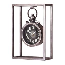 DRW Tafelklok met metalen standaard van metaal, 23 x 10 x 33 cm, klok 15 x 4,5 x 23 cm