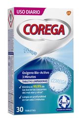 Corega Oxigénio bio-ativo, tablets de limpeza para próteses dentárias, limpeza profunda em 3 minutos, 30 comprimidos