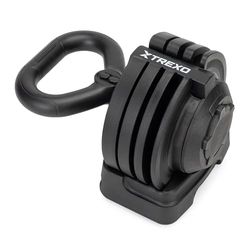 TREXO Kettlebell, verstelbaar, 12 kg, gietijzer voor veelzijdige oefeningen, professionele kettlebell met 16 instelbare weerstandsniveaus, zwart