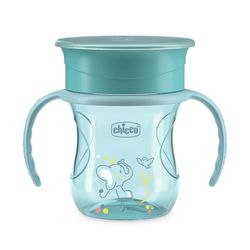Chicco Perfect Cup Premier Children's Cup 200 ml, 1 Cup 12+ Months Baby Bottle for Learning to Drink, with 360° Silicone Membrane and Removable Handles, BPA-Free, Azure