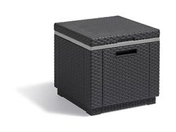 Keter Ice Cube Mesa frigorífico para terraço ou jardim exterior, resina com acabamento em vime plano, 42 x 42 x 41 cm, cor grafite