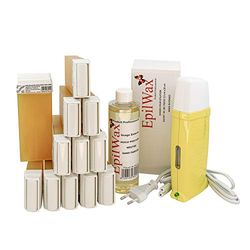 EpilWax Royal Depilatory Kit completo di: Scaldacera professionale, 12 Roll-On di cera da 100 ml di miele 100 strisce depilatorie, 1 flacone di olio dopocera da 250 ml - (Royal miele Series 12)