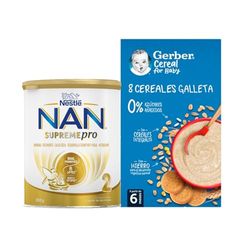 Nestle NAN Supreme- Mega Pack NAN Supreme 2 leche de continuación en polvo 800g + GERBER Papilla 8 Cereales Galleta para bebés 475g