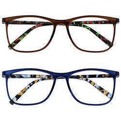 OPULIZE Arc 2 Pack Large Reading Glasses Brown Blue Patterned Mens Womens RR66-23 +3.50