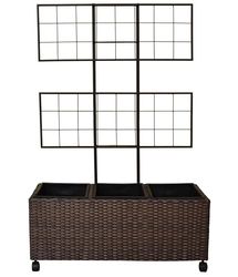 Dehner Fioriera Lili, resistente al gelo/ai raggi UV/resistente alle intemperie, ca. 85 x 130 x 30 cm, con rotelle, 3 inserti per piante, in rattan sintetico, marrone
