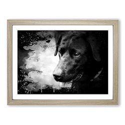 Black Labrador Dog Modern CB Framed Wall Art Print, Ready to Hang Picture for Living Room Bedroom Home Office Décor, Oak A3 (46 x 34 cm)
