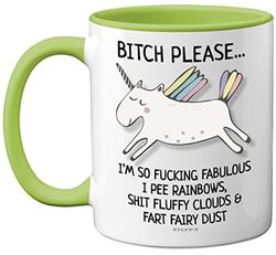 Bitch Please I'm So Fabulous Unicorn Mug, 11oz Ceramic Green Handle Mugs, Funny Gifts for Women, Birthday Present, Tea Sets for Adults, Unicorn Gifts, Christmas, Your Best Friend