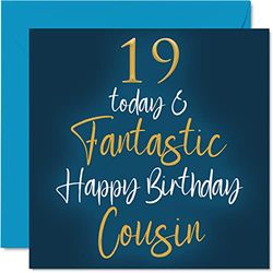 Fantastic 19th Birthday Cards for Cousin - 19 Today & Fantastic - Happy Birthday Card for Cousin from Relative, Cousin Birthday Gifts, 145mm x 145mm Birthday Greeting Cards Gift for Cousin