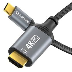 Sonero® 4K USB-C till HDMI-kabel, HDMI-kontakt till USB-C-kontakt, 4K 60Hz, 18GB/s, bomullsbeläggning, grå/svart, 2,00 meter