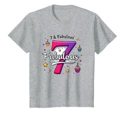 7 & Fabulous: Birthday Celebration for Seven Year Olds T-Shirt, Kids, Heather Grey, 4 Years