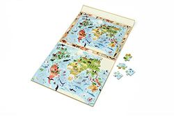 Carletto Deutschland Scratch 276181230 magnetische puzzel voor kinderen vanaf 4 jaar, 2-in-1 puzzels en ontdekken, motief: wereldkaart, 80-delig